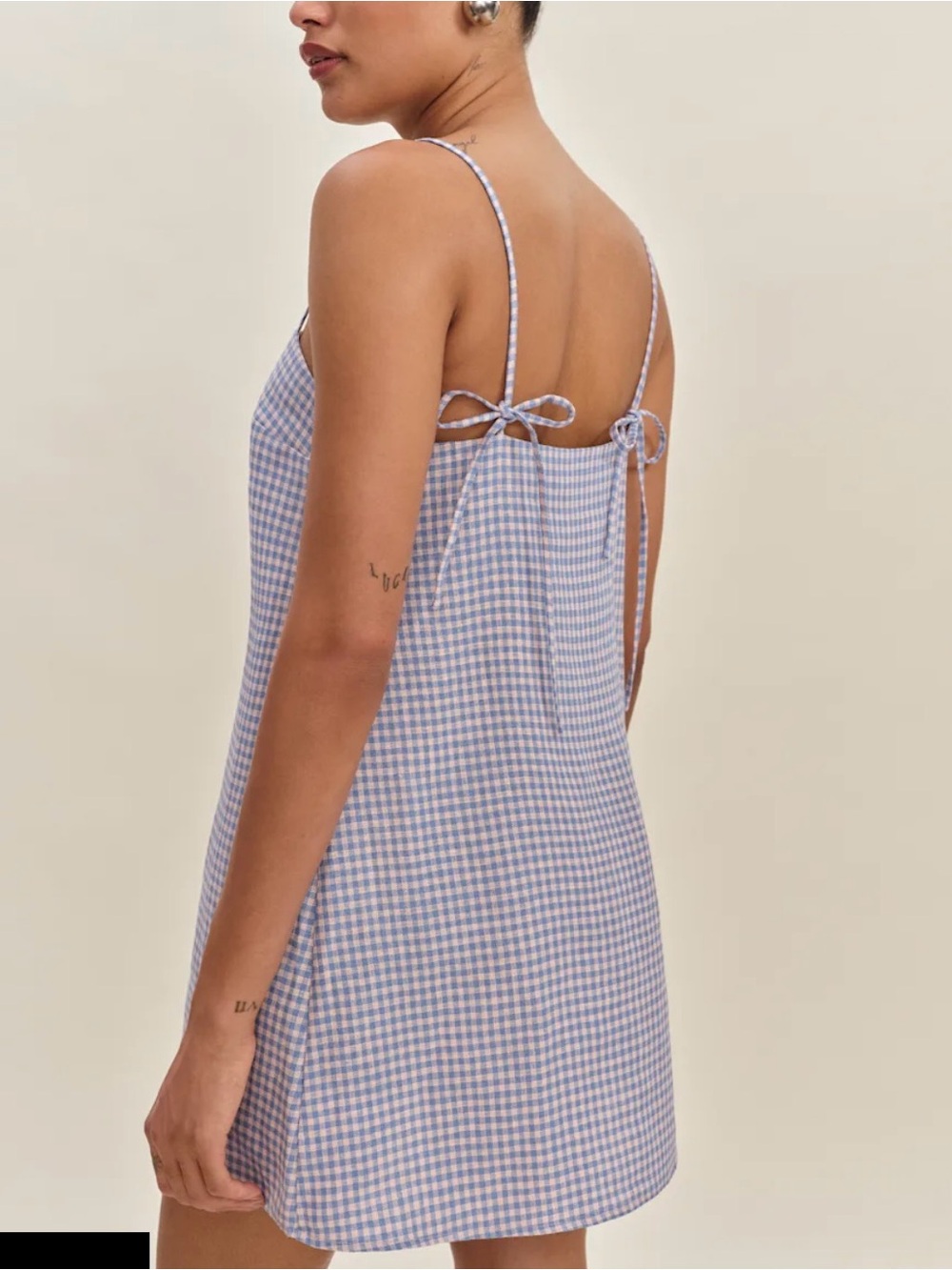 Reformation Womans Aubree 100% Linen Dress Gingham XS Tie Straps